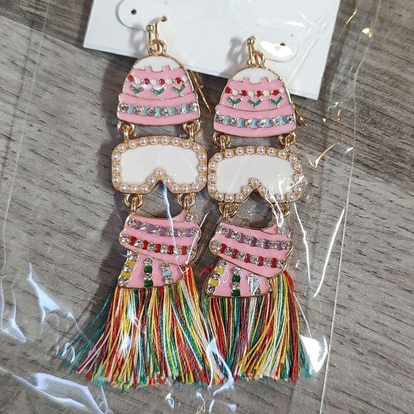 New With Tags Ricki's Fish Hook Ski Earrings - Picture 3 of 4